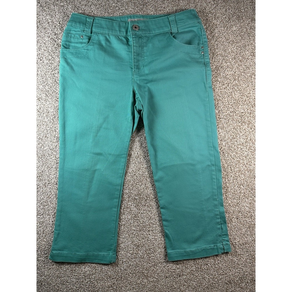 Chicos Platinum Denim Capri Pants Womens Size 1 Turquoise Blue